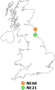 map showing distance between NE68 and NE21