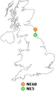 map showing distance between NE68 and NE5