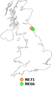 map showing distance between NE71 and NE66