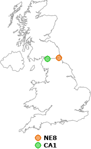 map showing distance between NE8 and CA1
