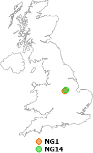 map showing distance between NG1 and NG14