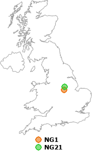 map showing distance between NG1 and NG21