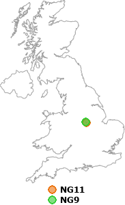 map showing distance between NG11 and NG9