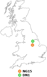 map showing distance between NG15 and DN1