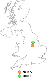 map showing distance between NG15 and DN11