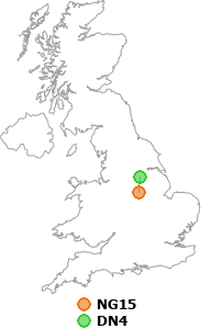 map showing distance between NG15 and DN4