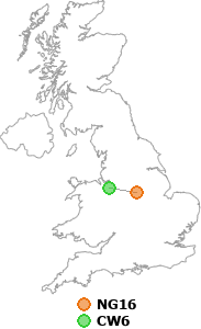 map showing distance between NG16 and CW6