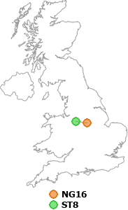 map showing distance between NG16 and ST8