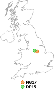 map showing distance between NG17 and DE45