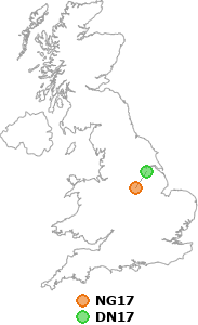 map showing distance between NG17 and DN17