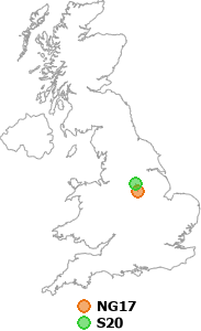 map showing distance between NG17 and S20