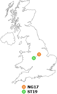 map showing distance between NG17 and ST19