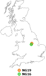 map showing distance between NG19 and NG16