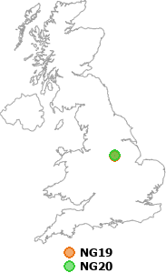 map showing distance between NG19 and NG20
