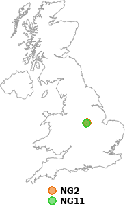 map showing distance between NG2 and NG11