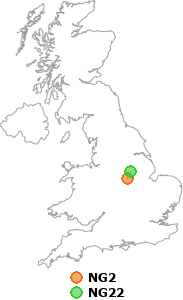 map showing distance between NG2 and NG22