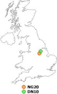 map showing distance between NG20 and DN10