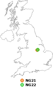 map showing distance between NG21 and NG22