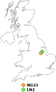 map showing distance between NG23 and LN2