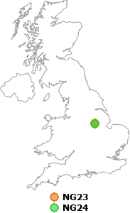 map showing distance between NG23 and NG24