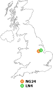 map showing distance between NG24 and LN4