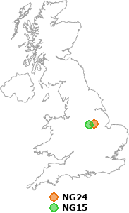 map showing distance between NG24 and NG15