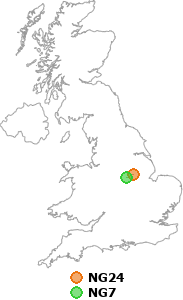 map showing distance between NG24 and NG7