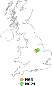 map showing distance between NG3 and NG24
