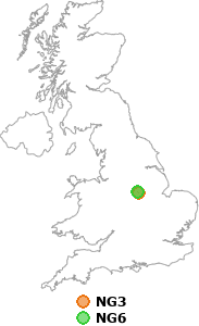 map showing distance between NG3 and NG6