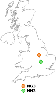 map showing distance between NG3 and NN3