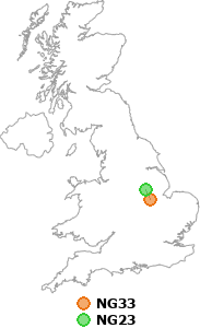 map showing distance between NG33 and NG23