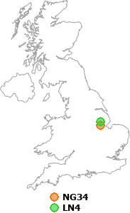 map showing distance between NG34 and LN4