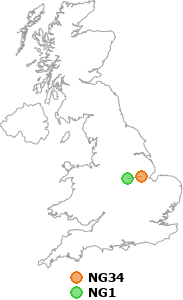 map showing distance between NG34 and NG1