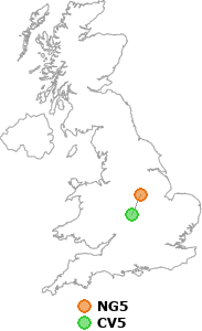 map showing distance between NG5 and CV5