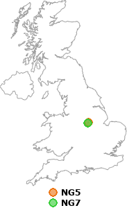 map showing distance between NG5 and NG7