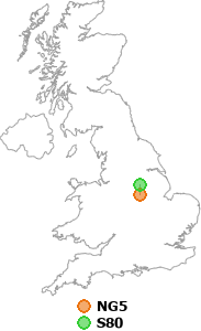 map showing distance between NG5 and S80