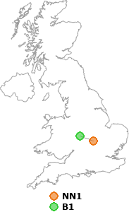 map showing distance between NN1 and B1
