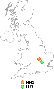 map showing distance between NN1 and LU3