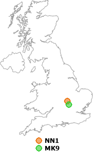 map showing distance between NN1 and MK9