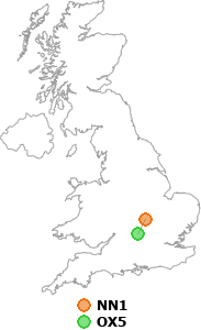 map showing distance between NN1 and OX5
