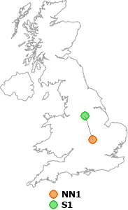 map showing distance between NN1 and S1