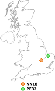 map showing distance between NN10 and PE32