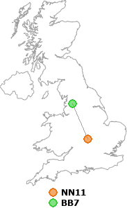 map showing distance between NN11 and BB7