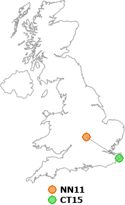 map showing distance between NN11 and CT15