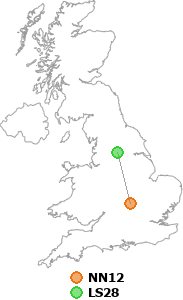 map showing distance between NN12 and LS28