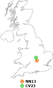 map showing distance between NN13 and CV23