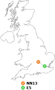 map showing distance between NN13 and E5