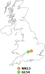 map showing distance between NN13 and GL54