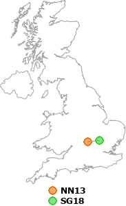 map showing distance between NN13 and SG18