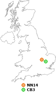 map showing distance between NN14 and CB3